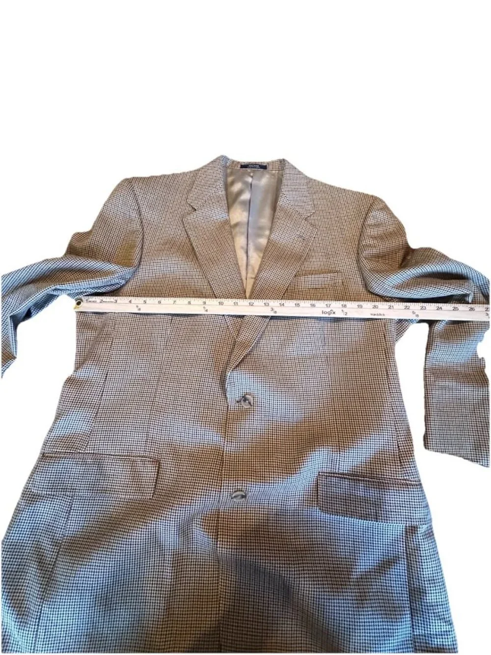 Hart Schaffner Marx Nordstrom Blazer 2 Button Beige Houndstooth 43L Union Made